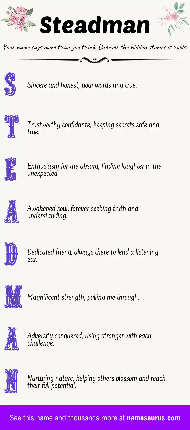 Acrostic poem about Steadman.