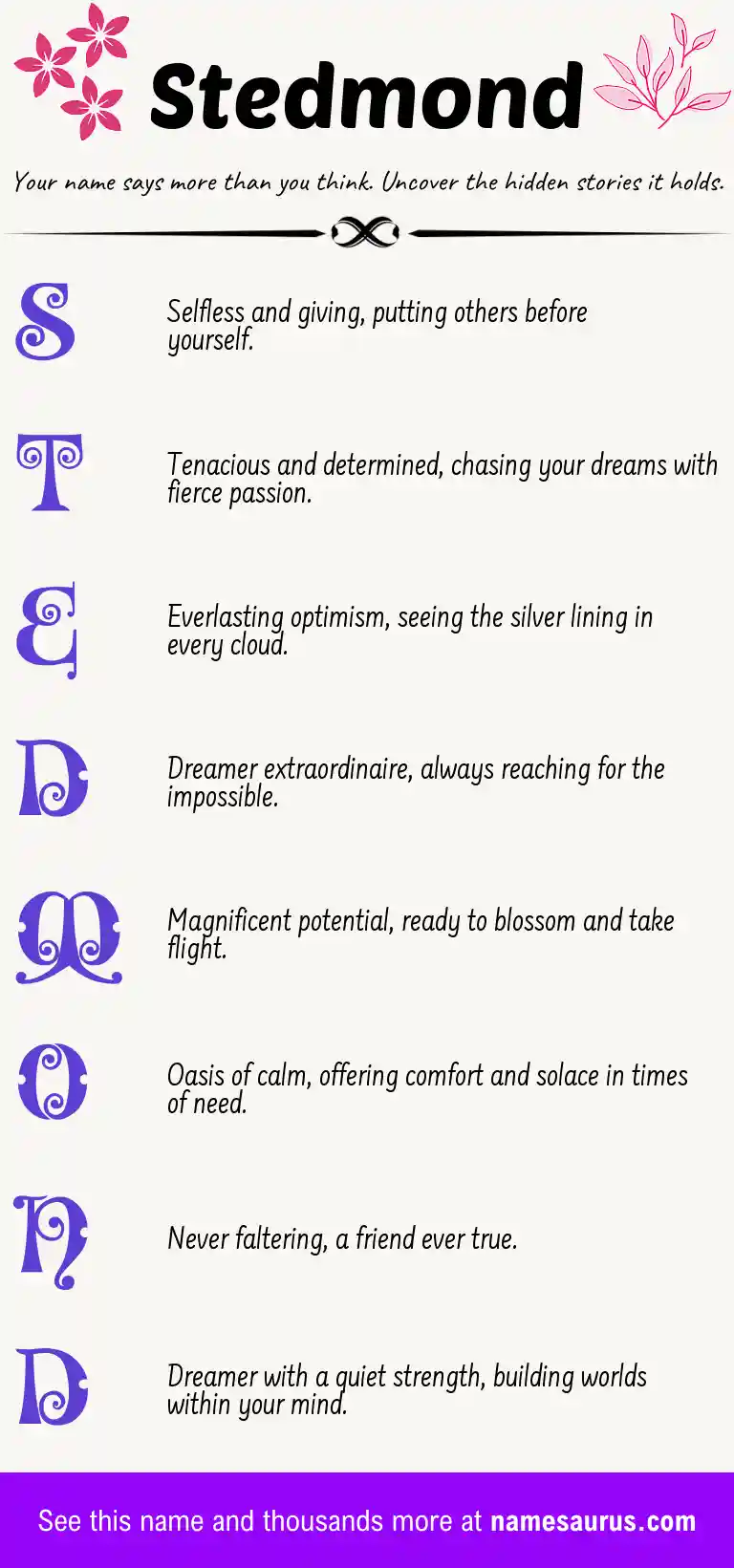 Acrostic poem about Stedmond.