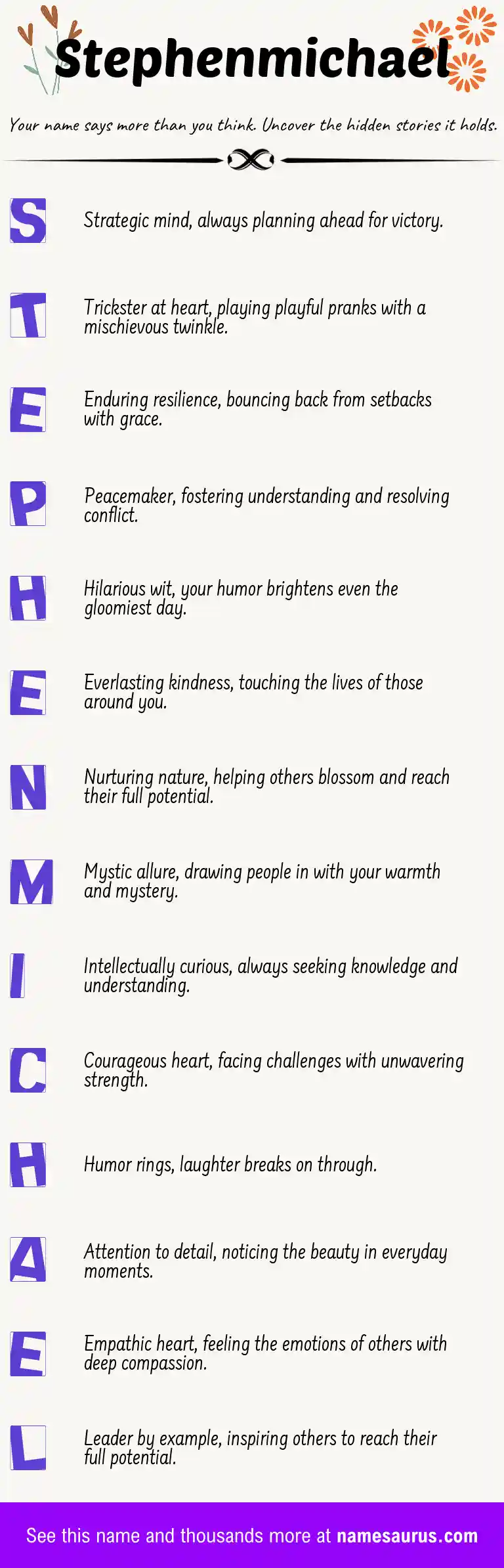 Acrostic poem about Stephenmichael.