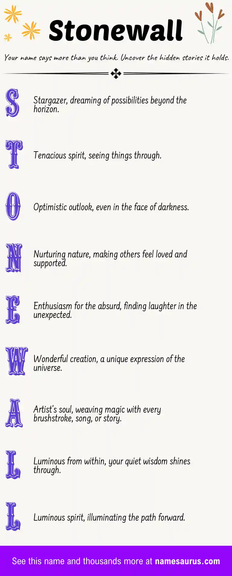 Acrostic poem about Stonewall.