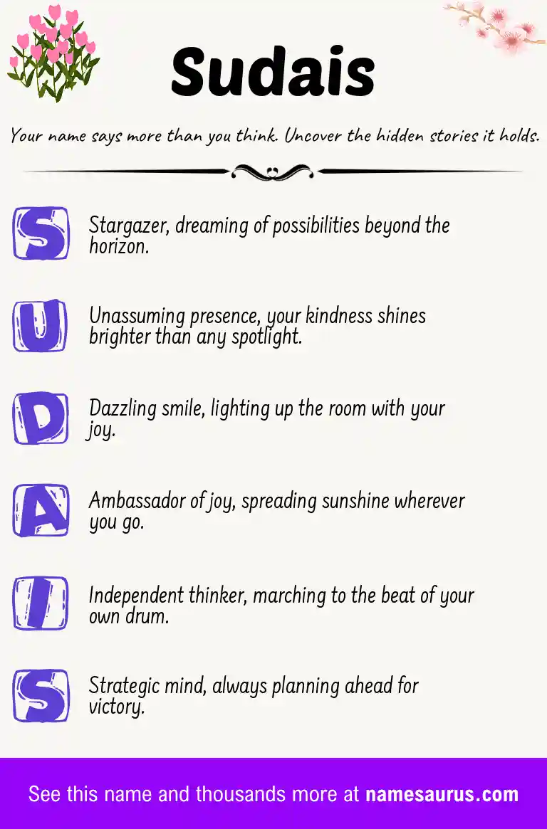 Acrostic poem about Sudais.