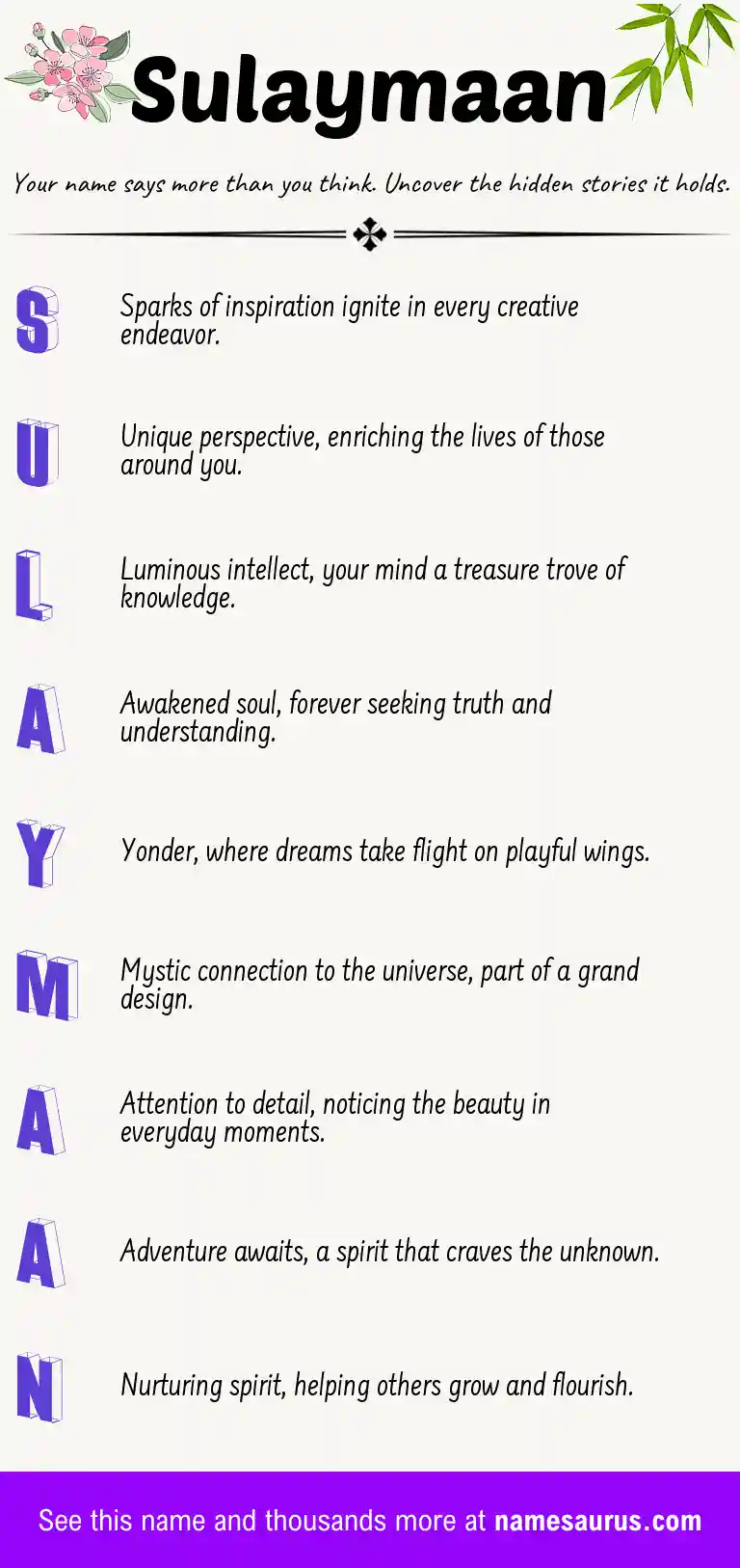 Acrostic poem about Sulaymaan.