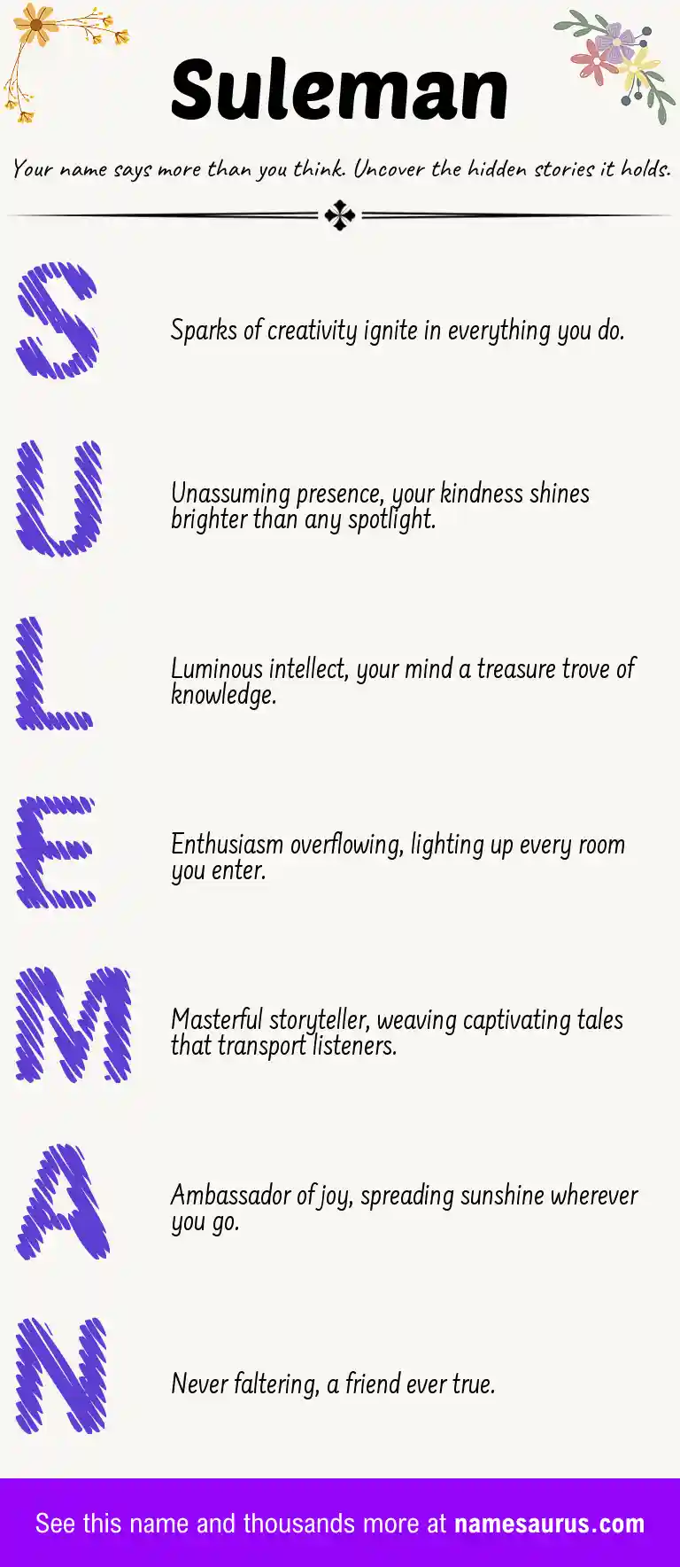 Acrostic poem about Suleman.