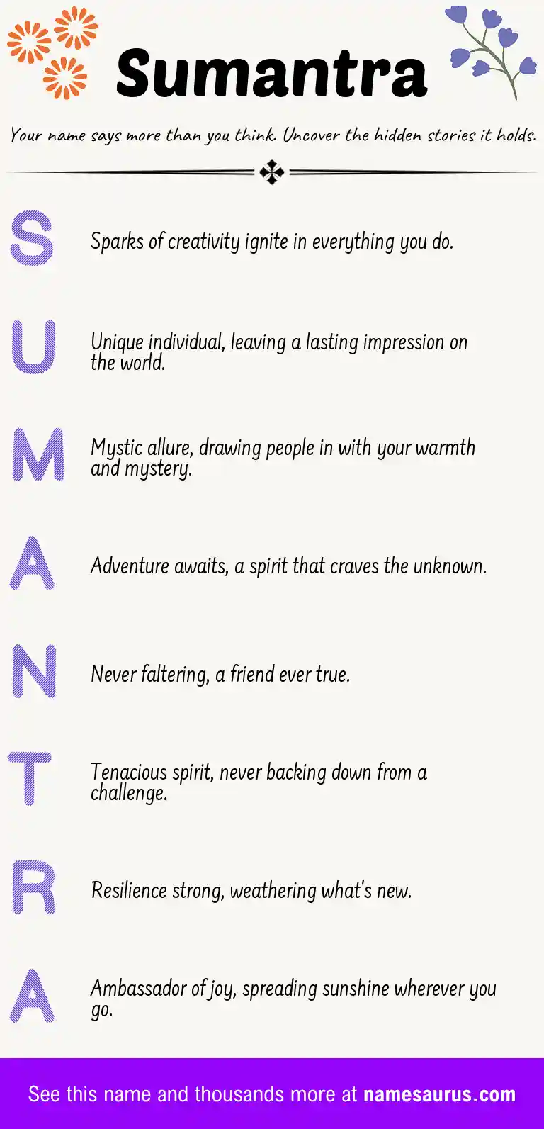 Acrostic poem about Sumantra.
