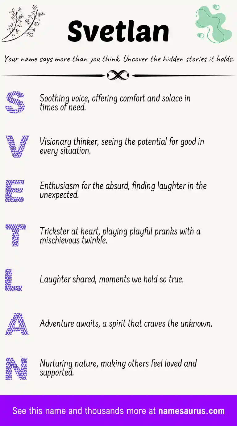 Acrostic poem about Svetlan.