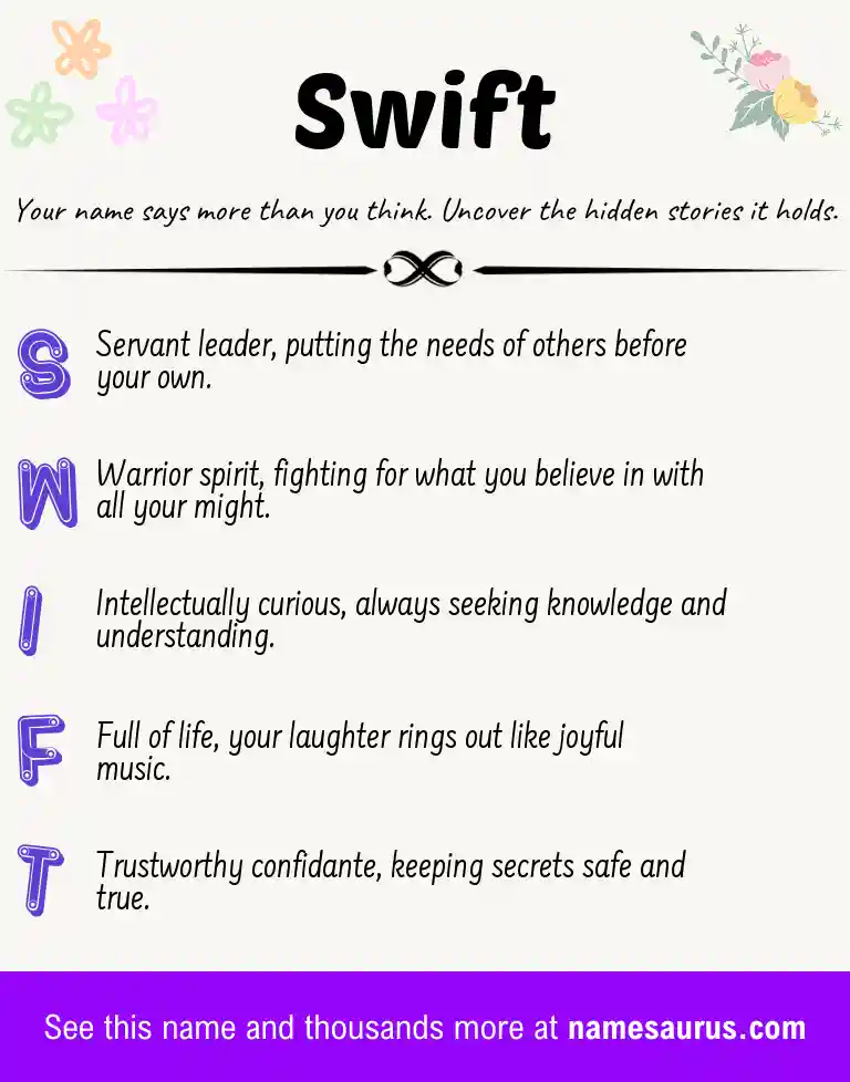 Acrostic poem about Swift.