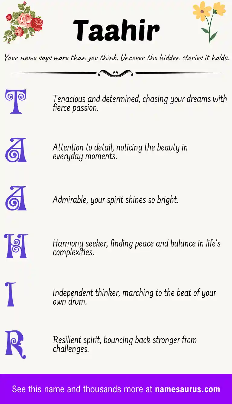 Acrostic poem about Taahir.