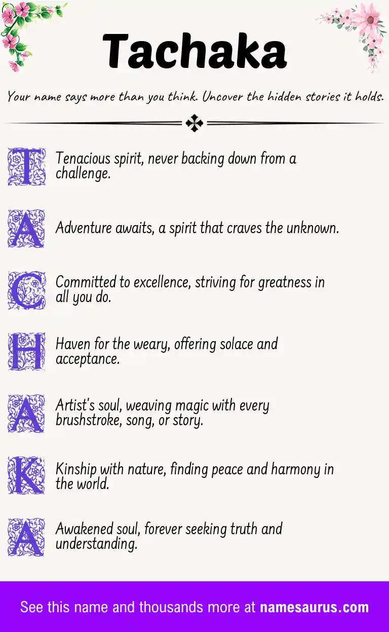 Acrostic poem about Tachaka.