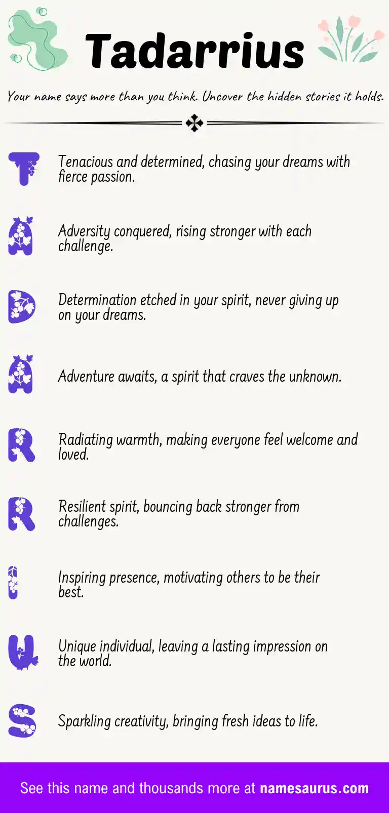 Acrostic poem about Tadarrius.