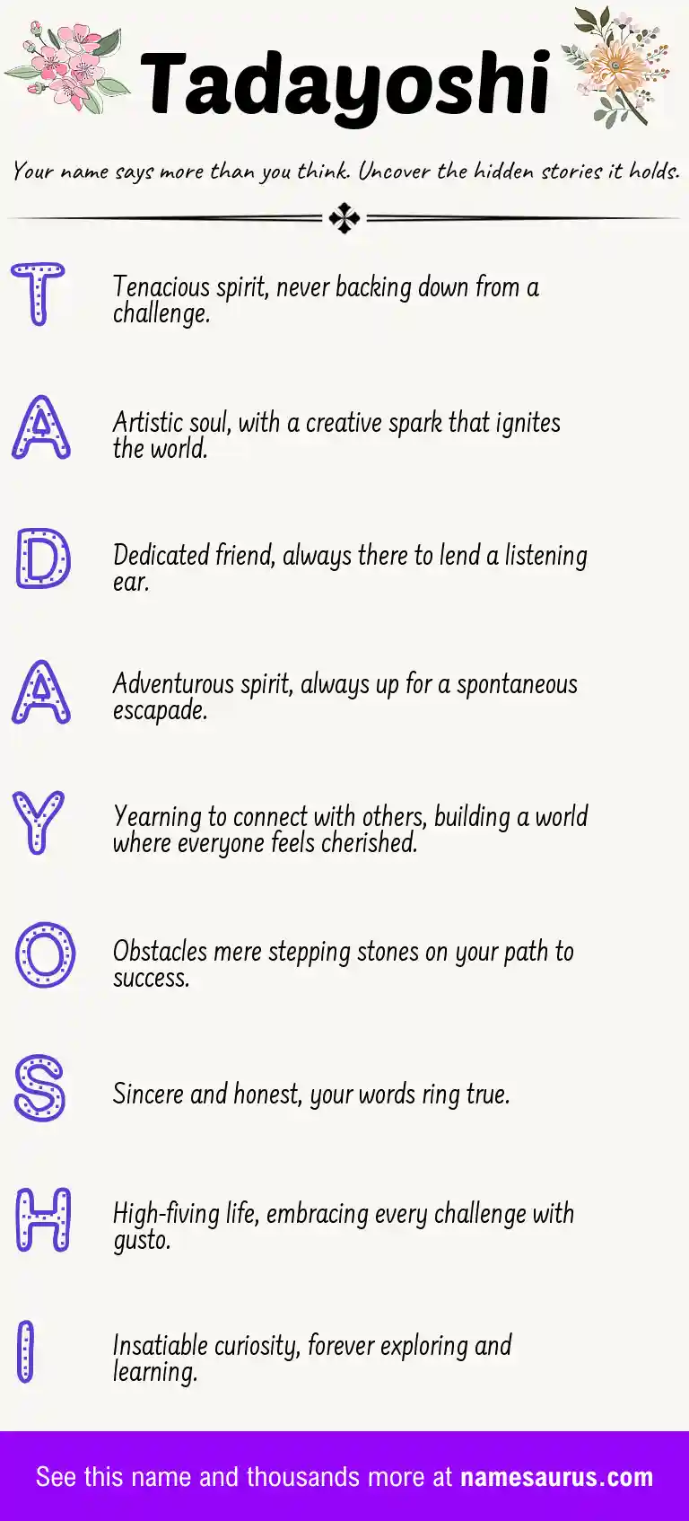 Acrostic poem about Tadayoshi.