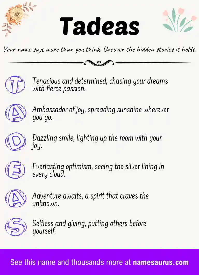 Acrostic poem about Tadeas.