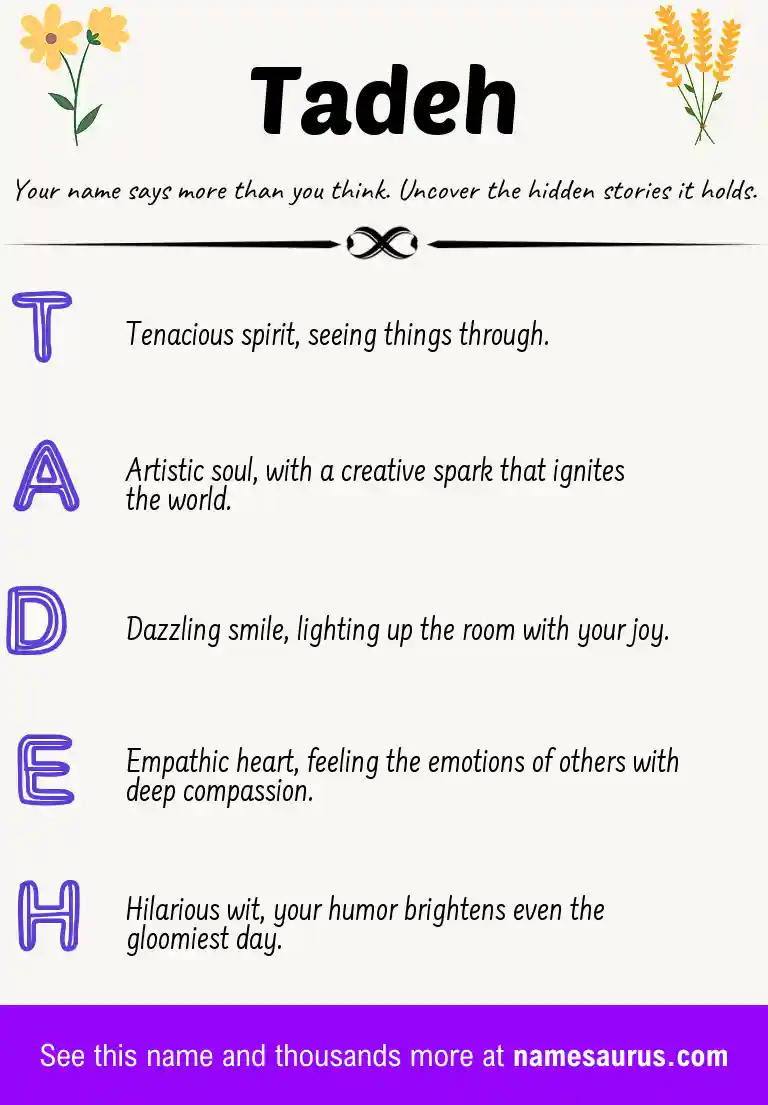 Acrostic poem about Tadeh.