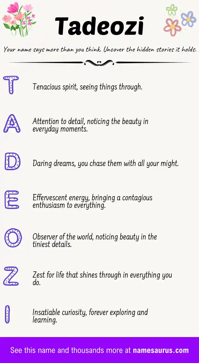 Acrostic poem about Tadeozi.