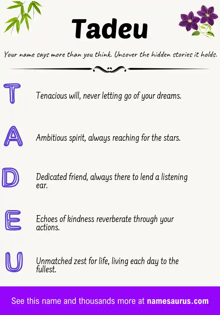 Acrostic poem about Tadeu.