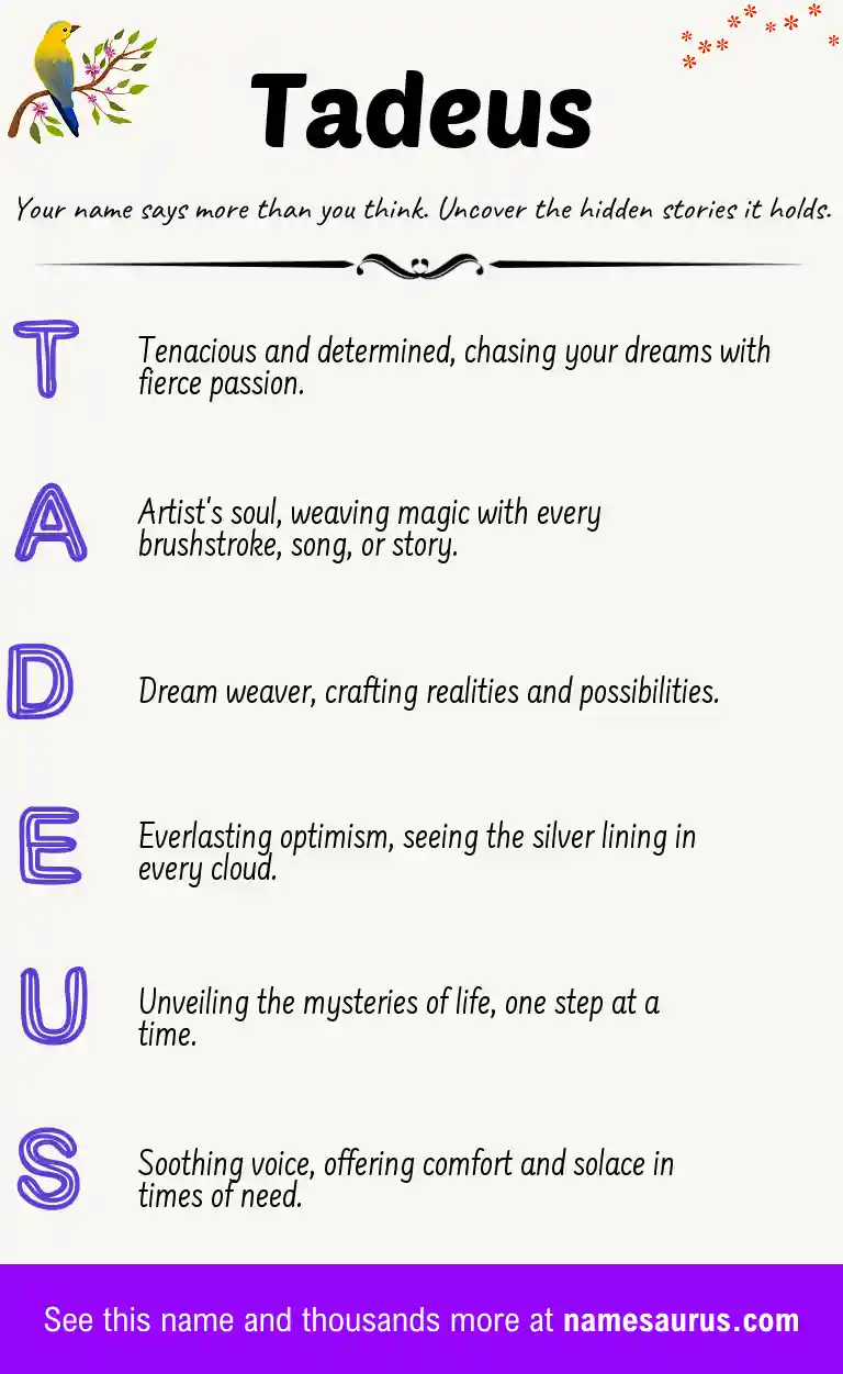 Acrostic poem about Tadeus.