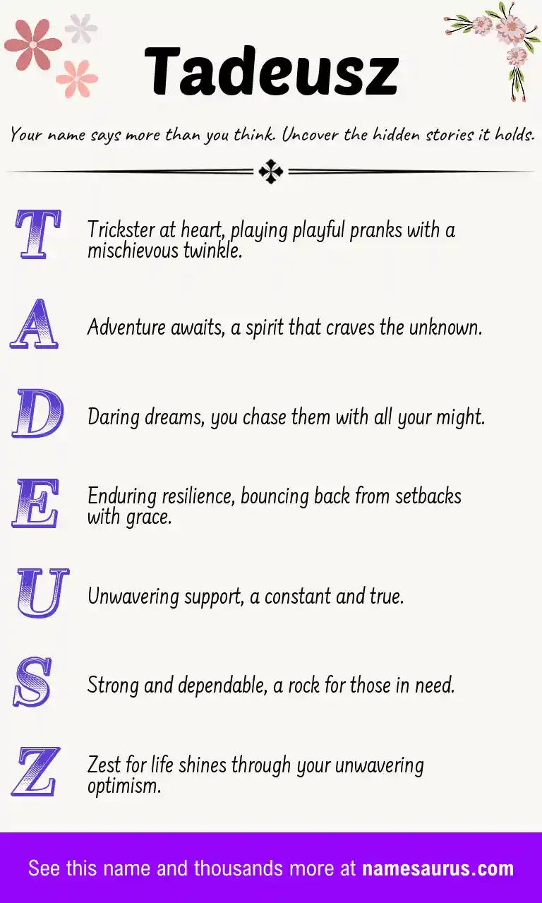 Acrostic poem about Tadeusz.