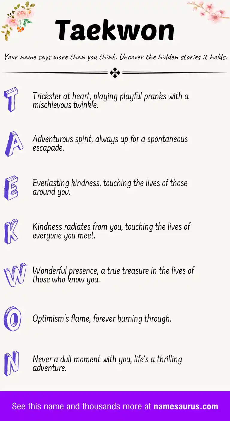 Acrostic poem about Taekwon.