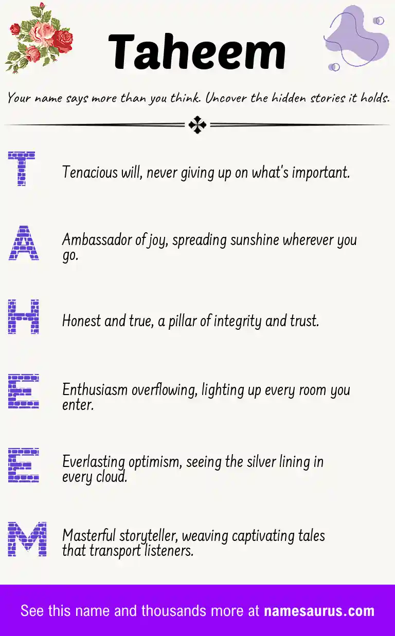 Acrostic poem about Taheem.