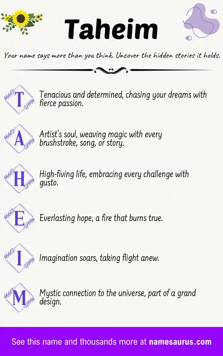 Acrostic poem about Taheim.