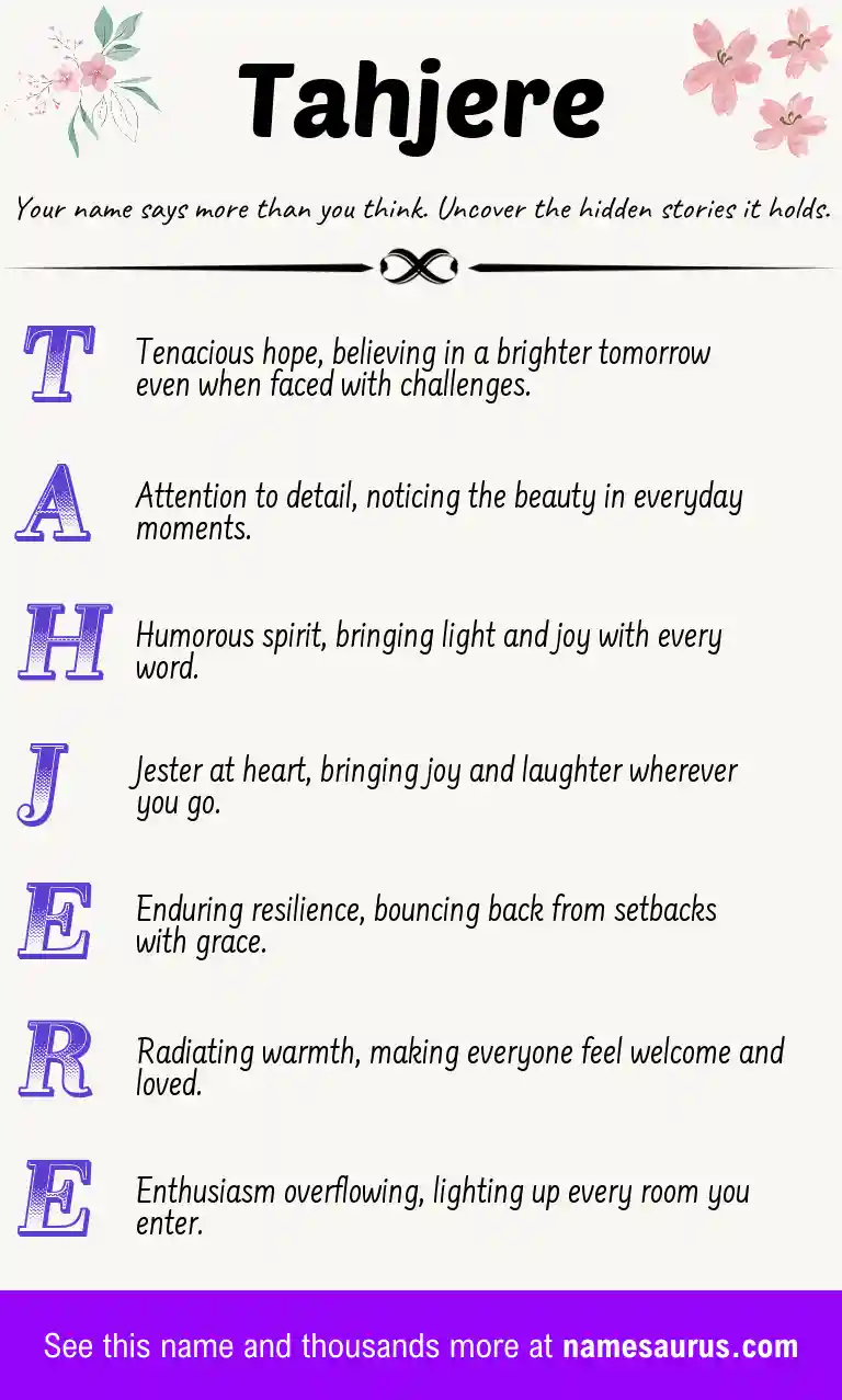 Acrostic poem about Tahjere.