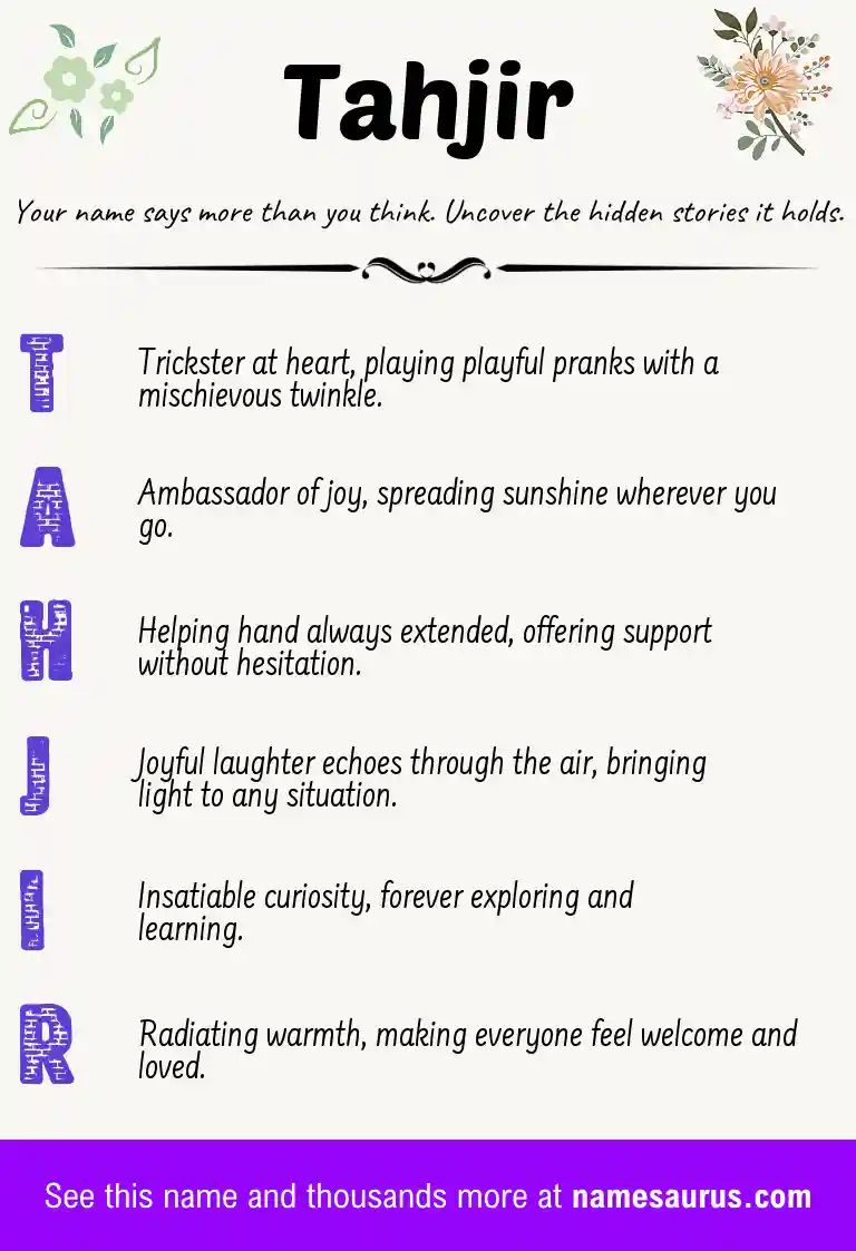 Acrostic poem about Tahjir.