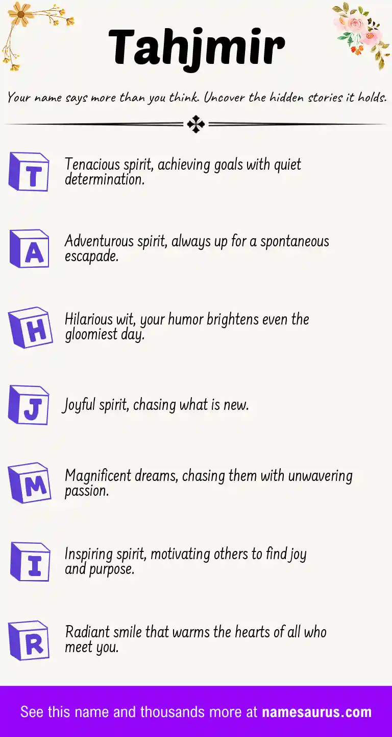 Acrostic poem about Tahjmir.