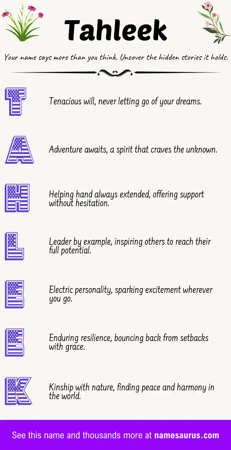Acrostic poem about Tahleek.