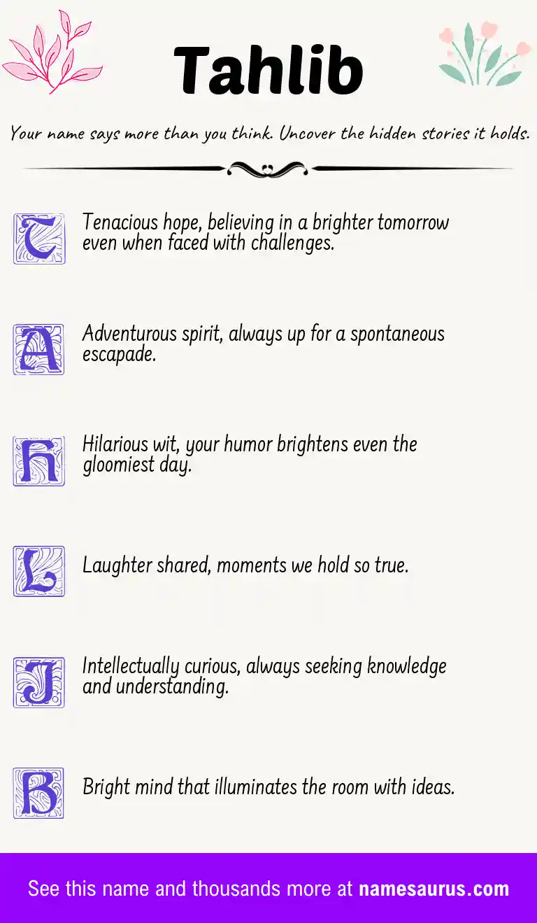 Acrostic poem about Tahlib.