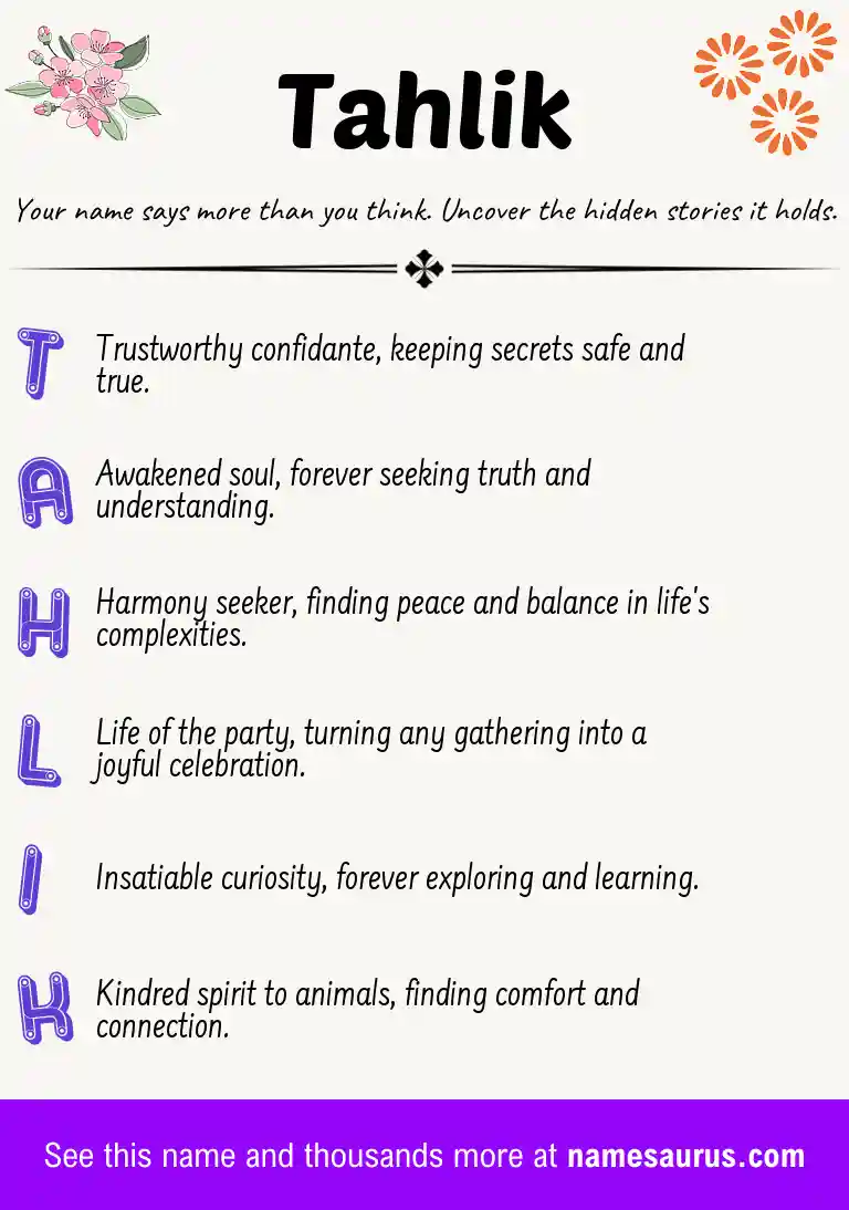 Acrostic poem about Tahlik.
