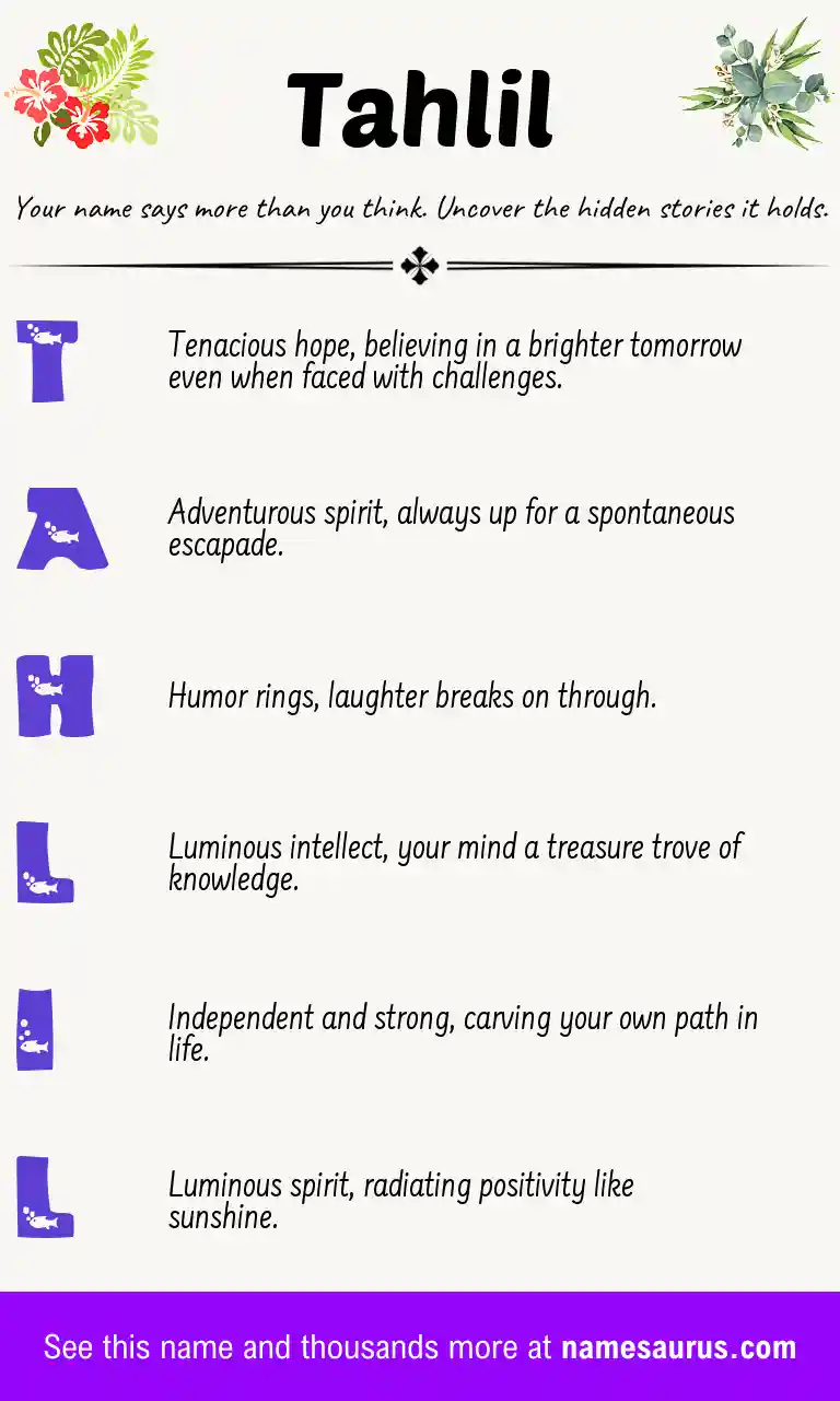 Acrostic poem about Tahlil.