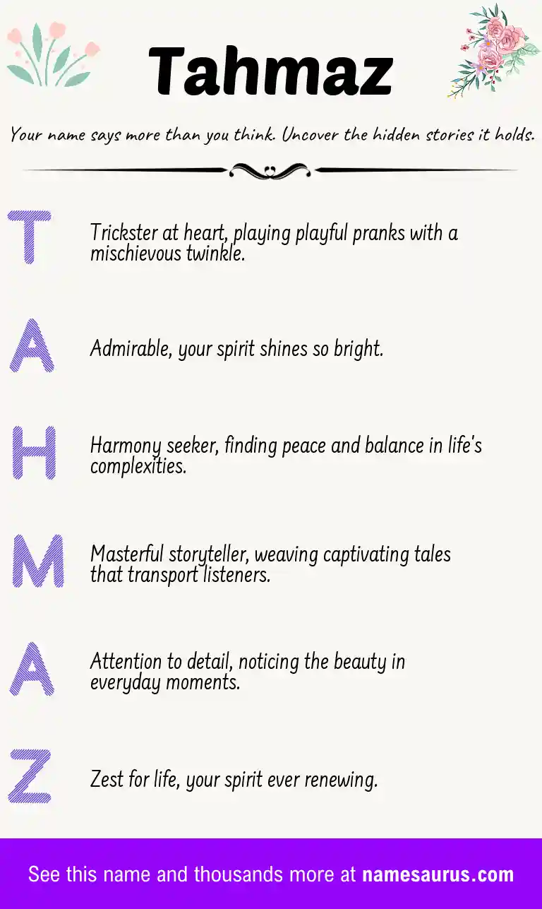 Acrostic poem about Tahmaz.