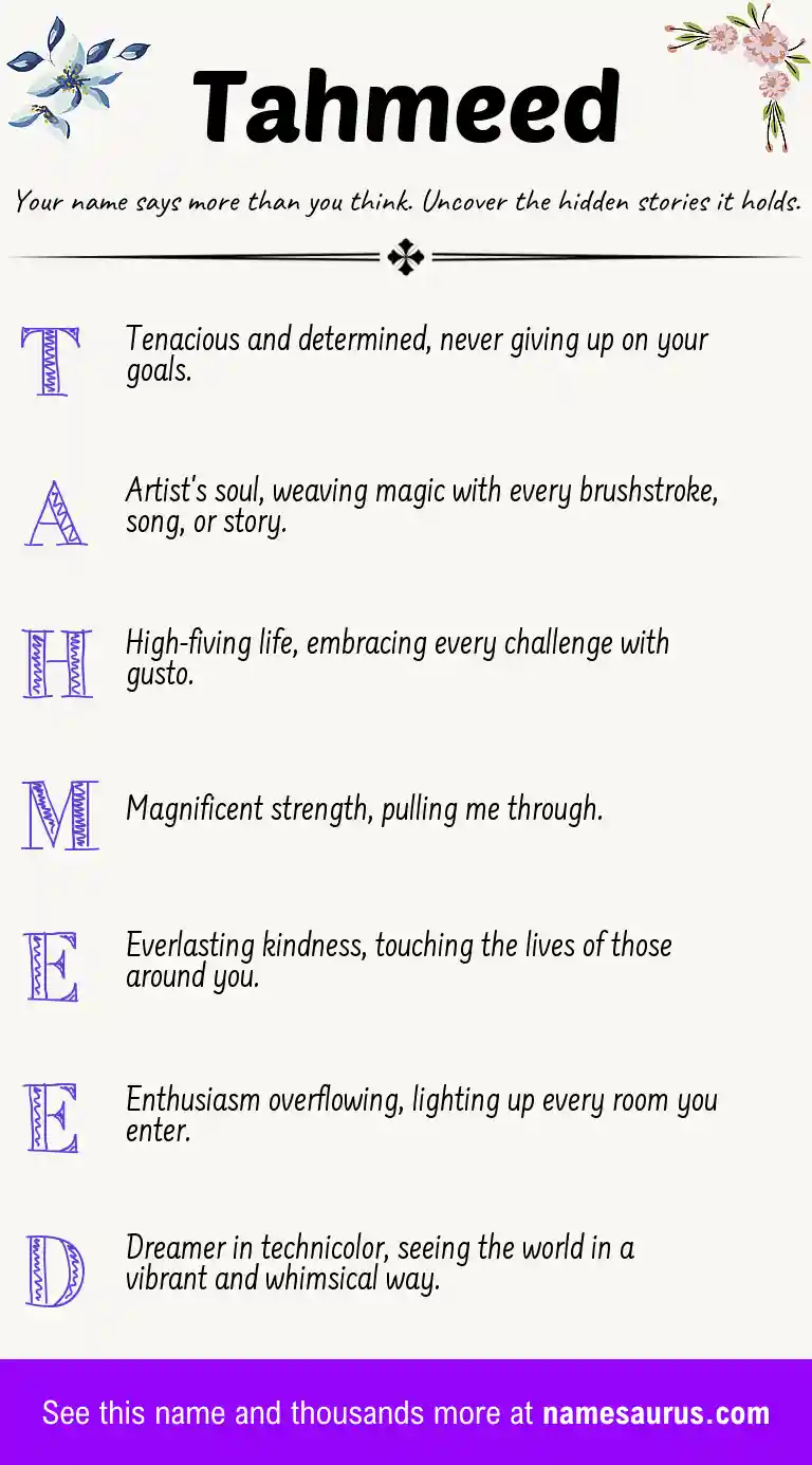 Acrostic poem about Tahmeed.