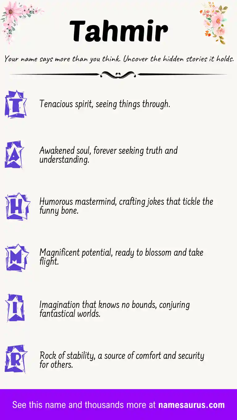 Acrostic poem about Tahmir.