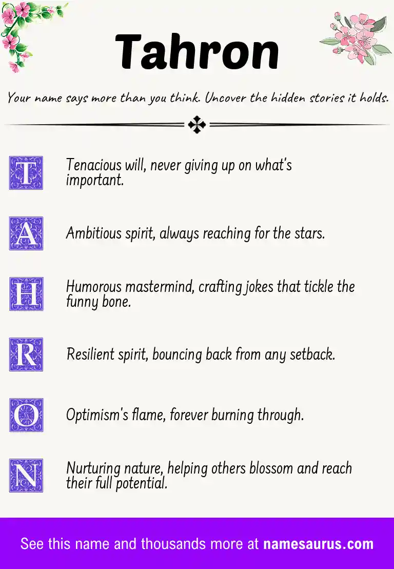 Acrostic poem about Tahron.