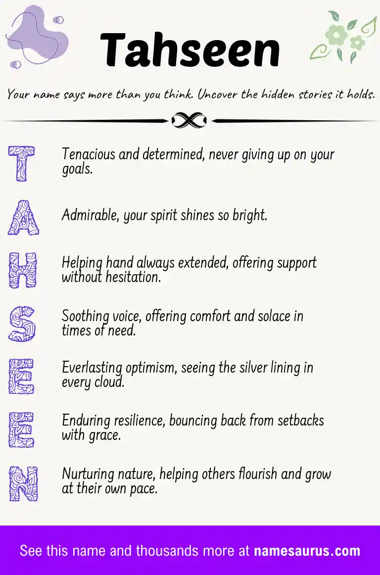 Acrostic poem about Tahseen.