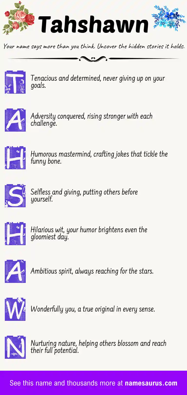 Acrostic poem about Tahshawn.