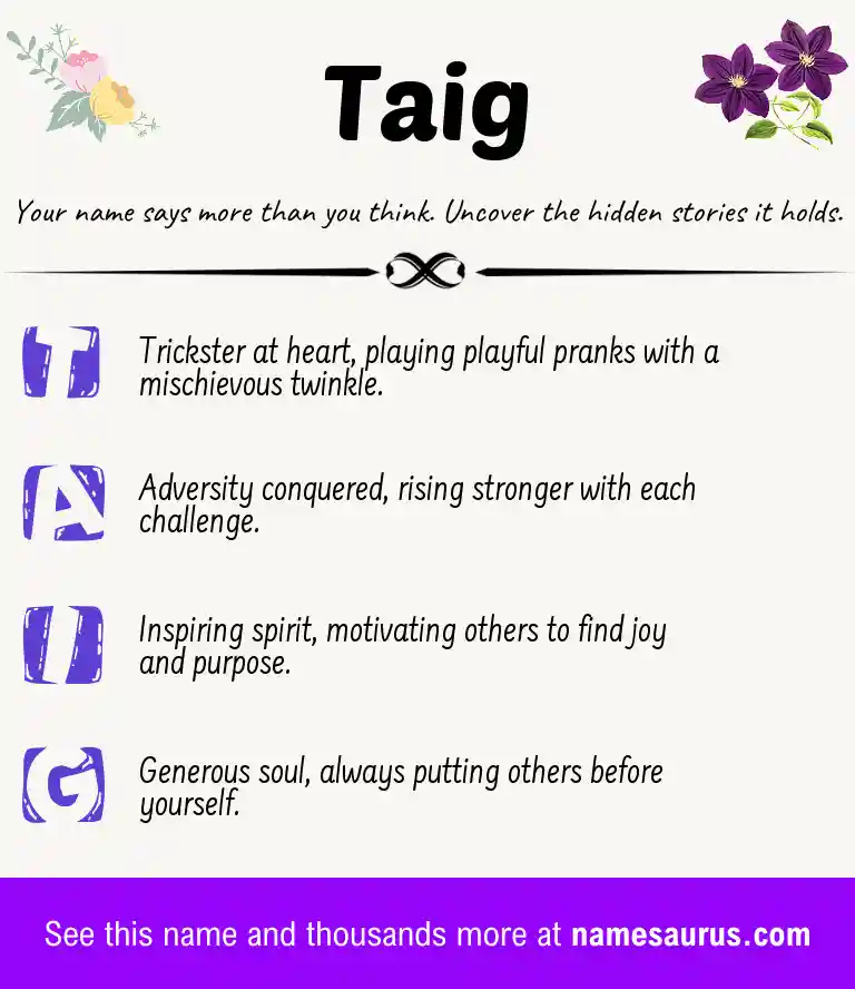 Acrostic poem about Taig.