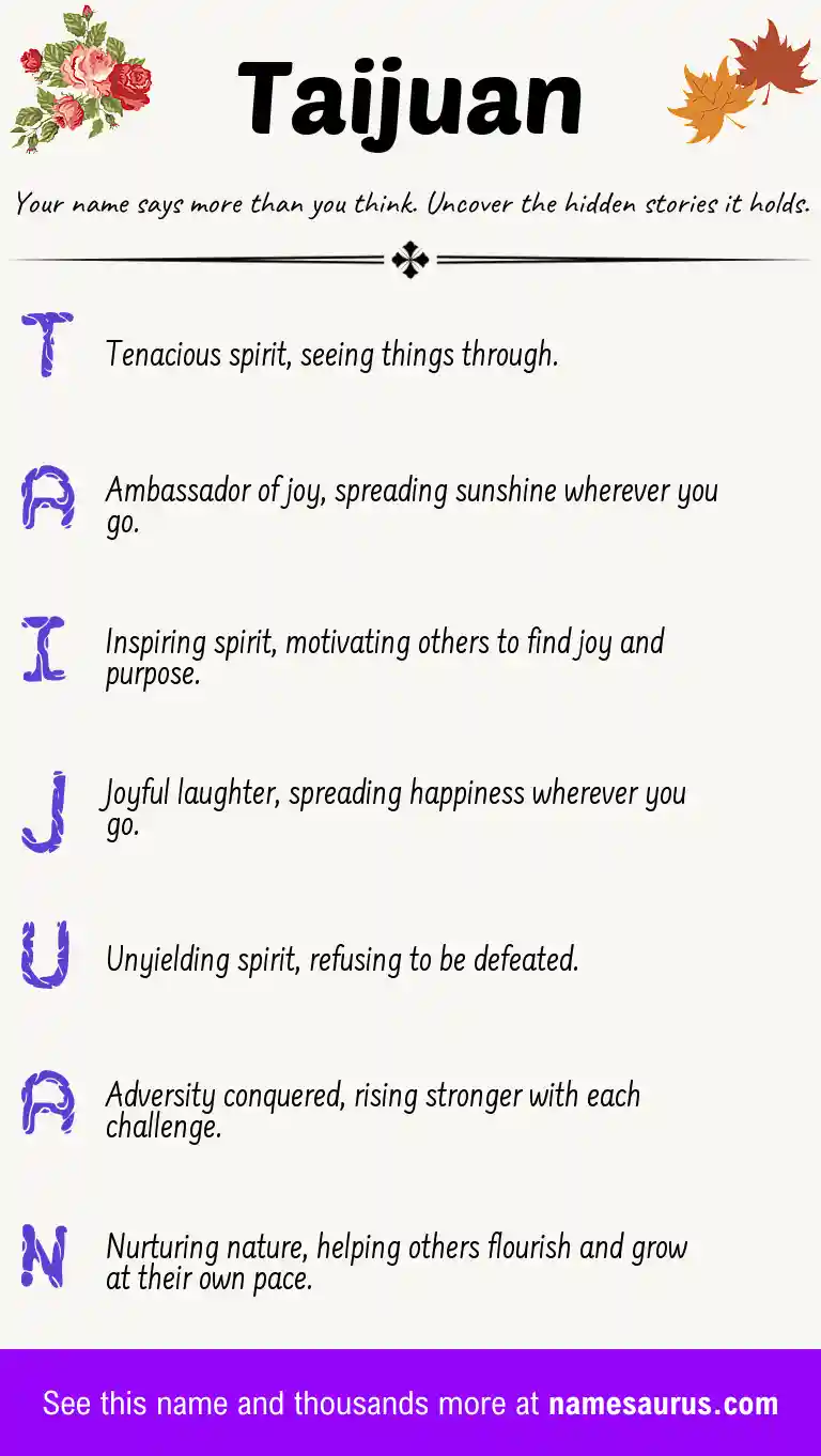 Acrostic poem about Taijuan.