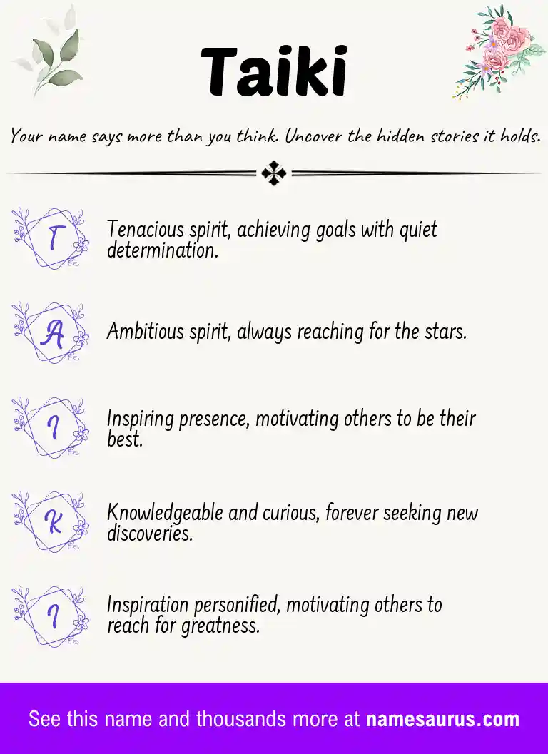 Acrostic poem about Taiki.