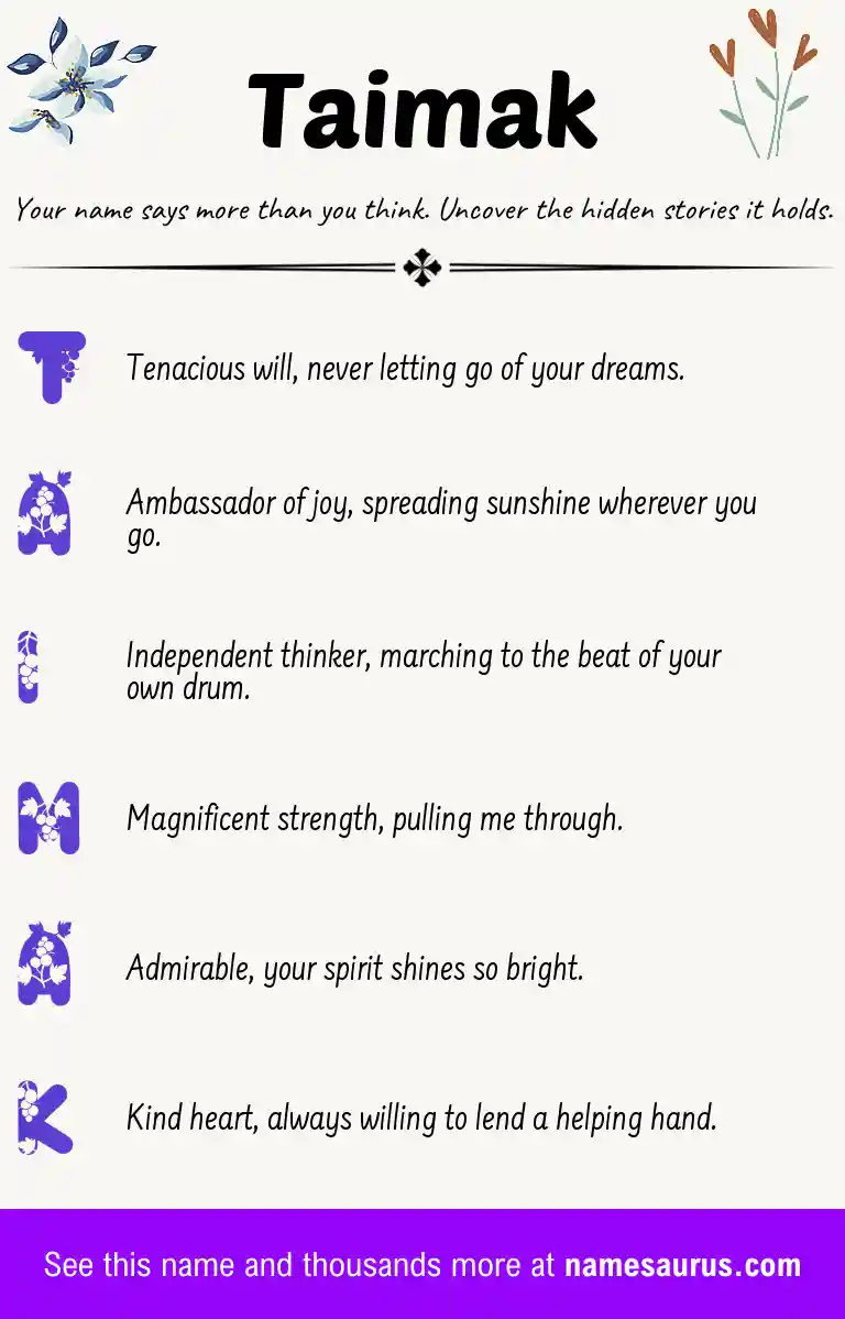 Acrostic poem about Taimak.