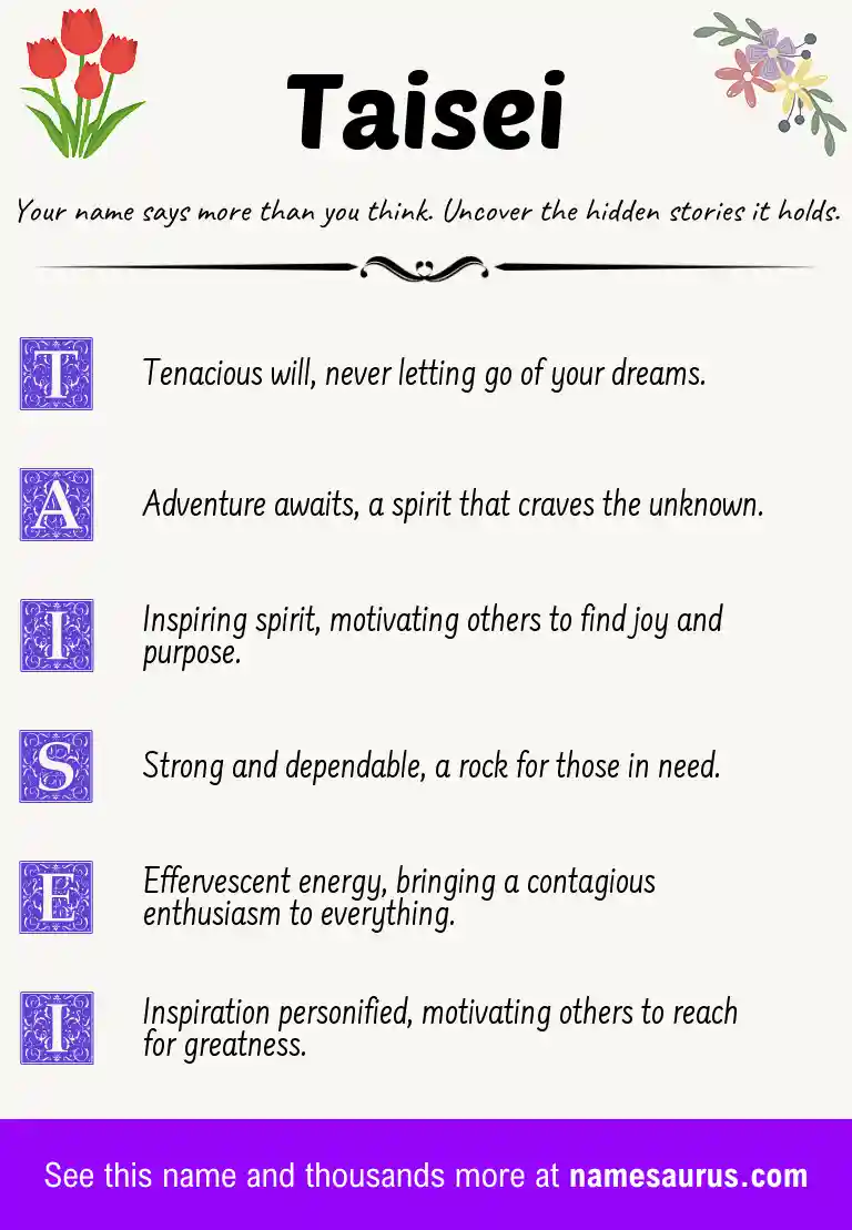Acrostic poem about Taisei.