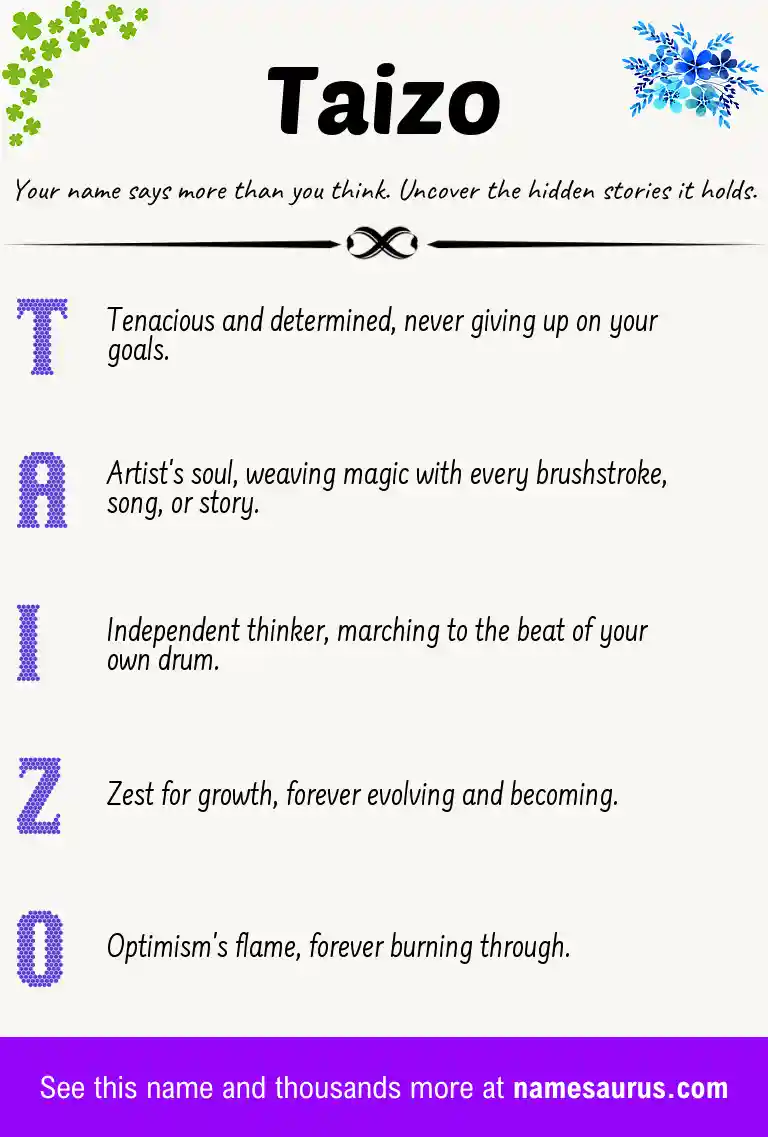 Acrostic poem about Taizo.