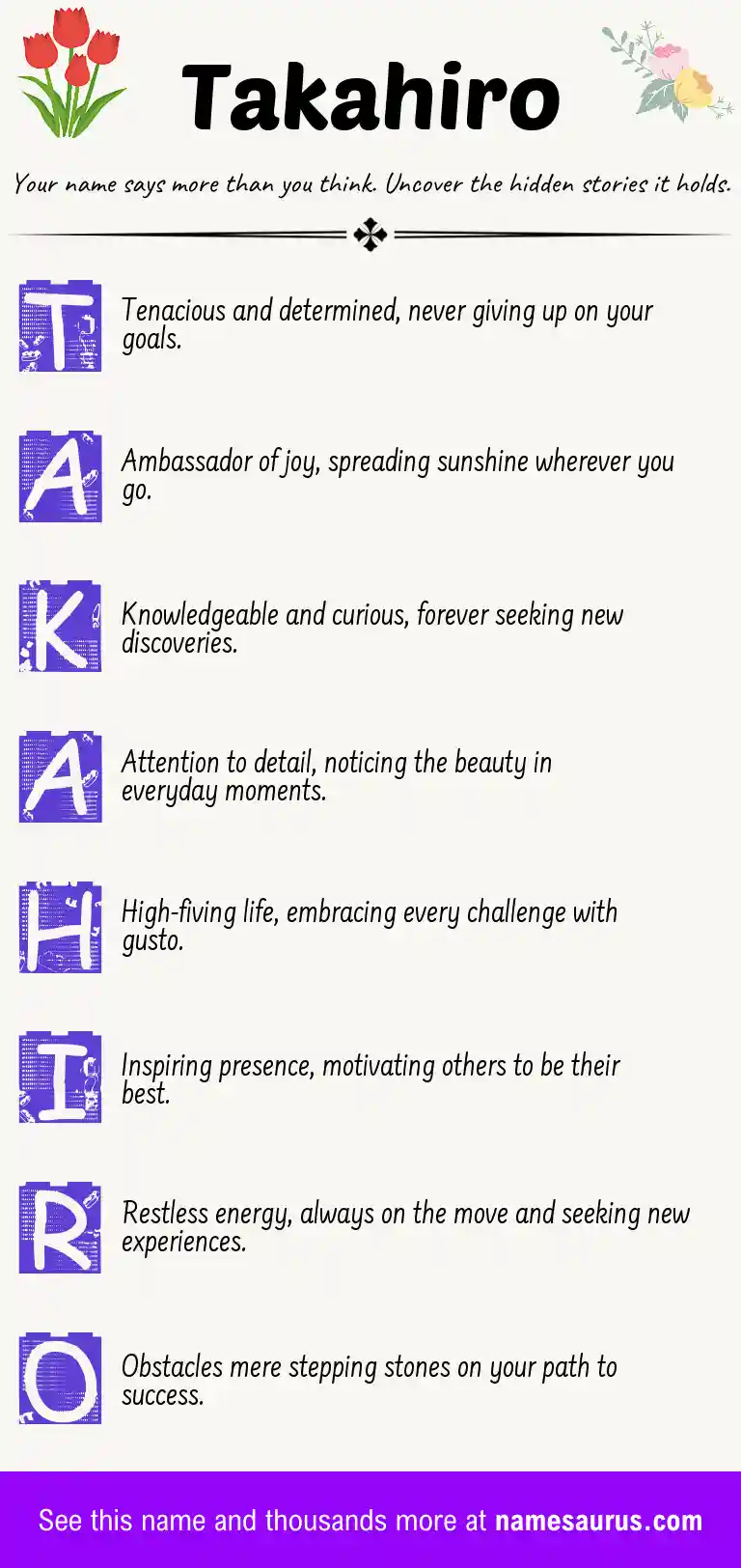 Acrostic poem about Takahiro.