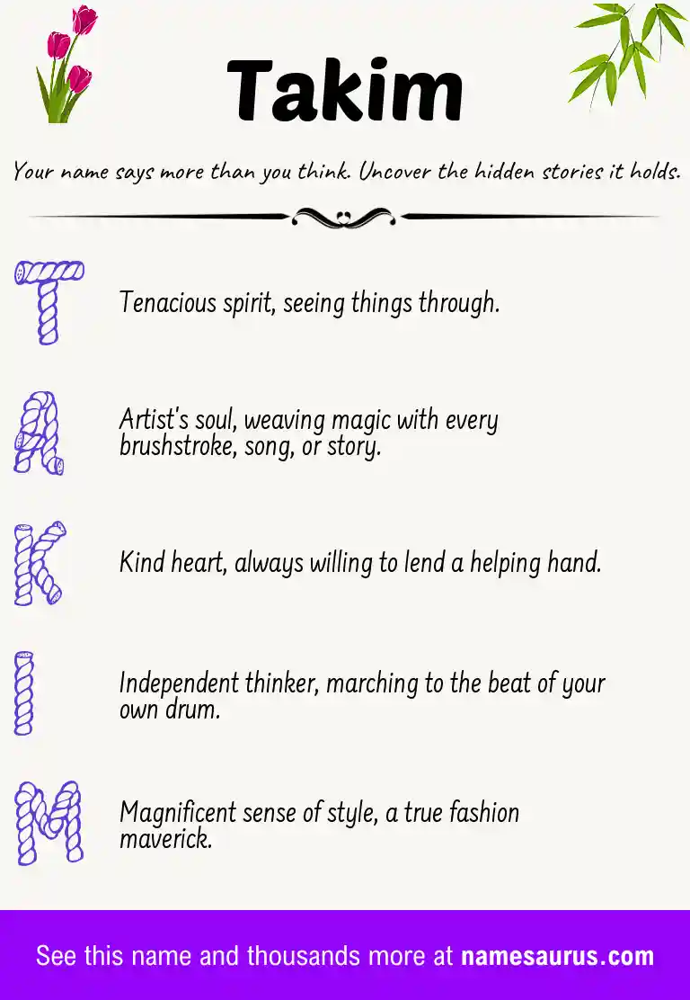 Acrostic poem about Takim.