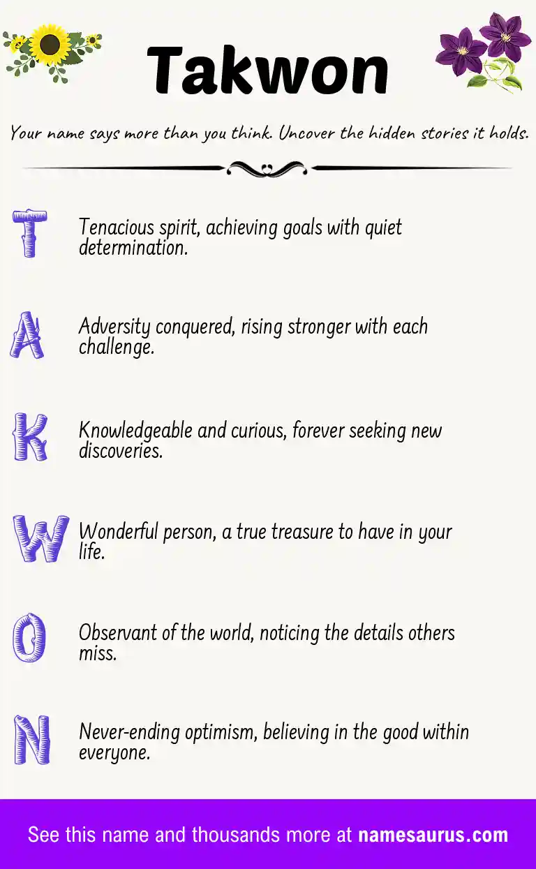 Acrostic poem about Takwon.