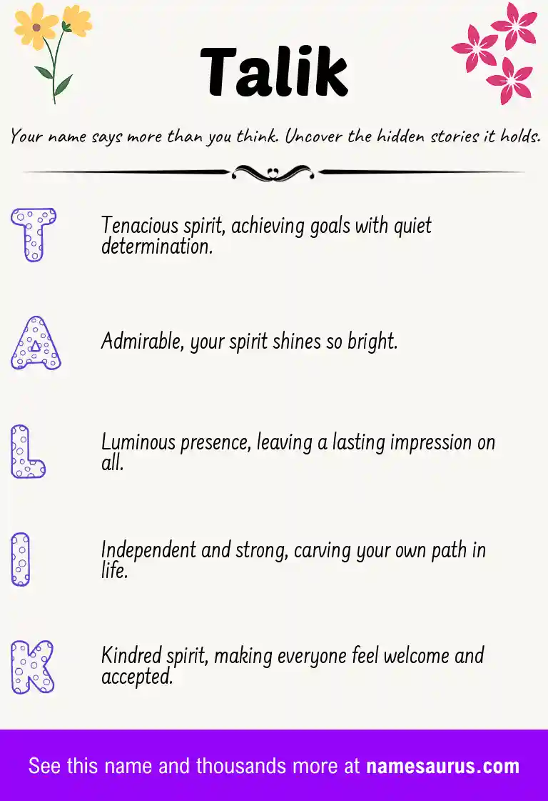 Acrostic poem about Talik.