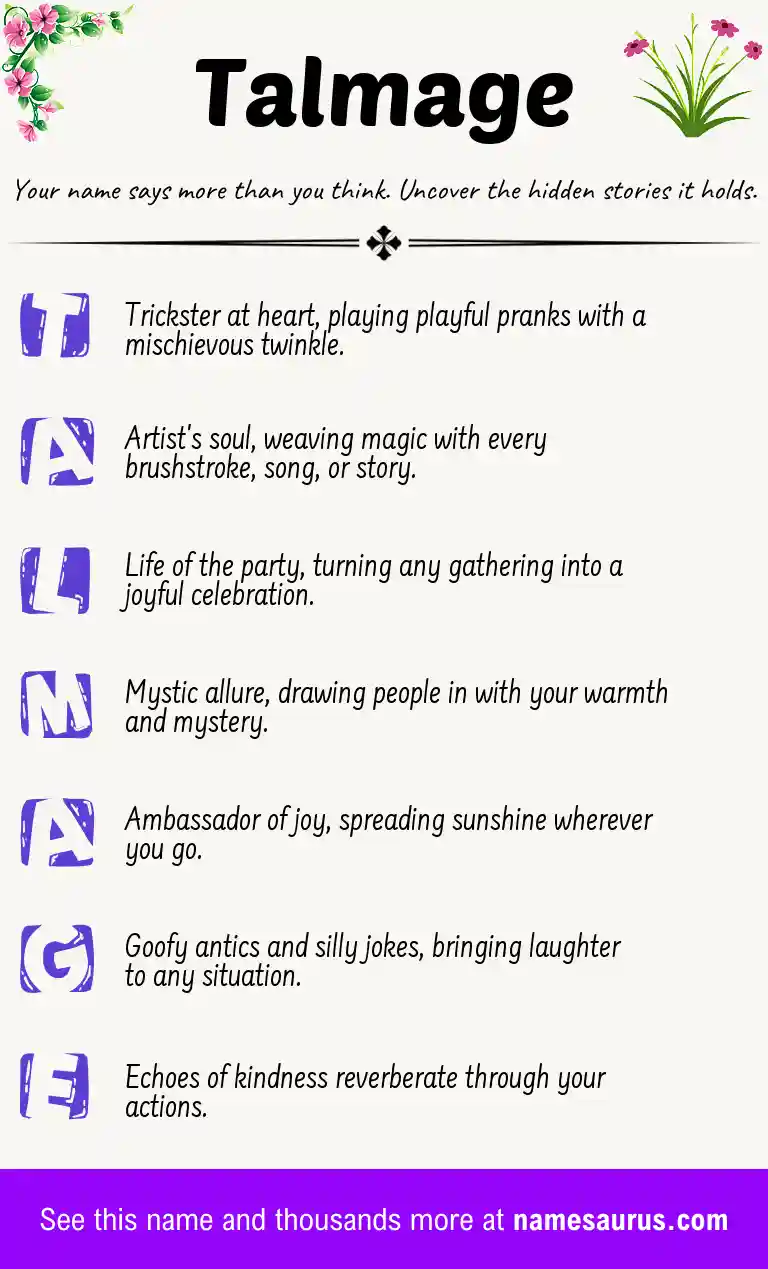 Acrostic poem about Talmage.