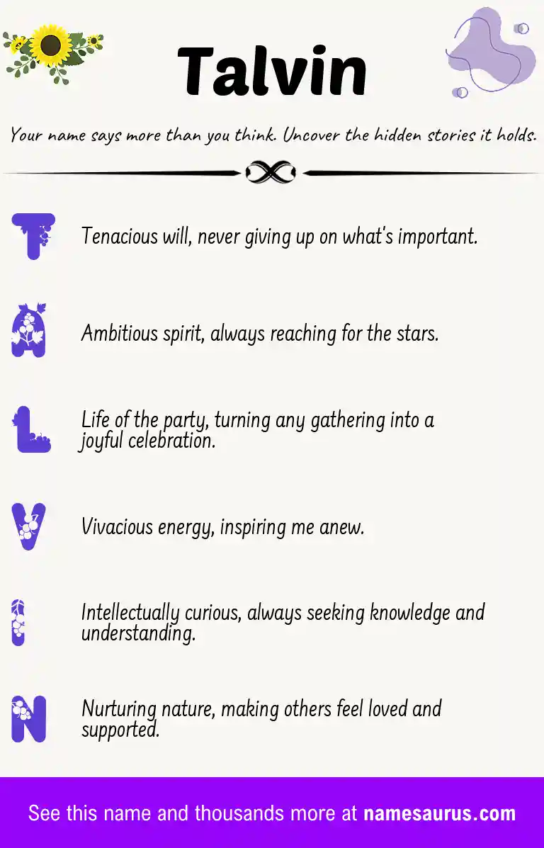Acrostic poem about Talvin.