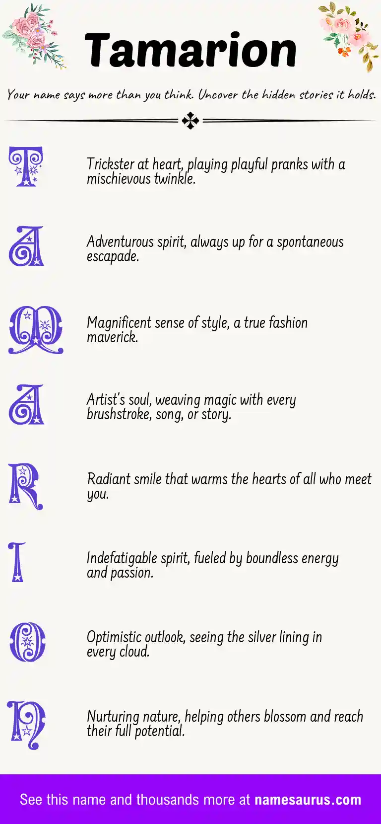 Acrostic poem about Tamarion.