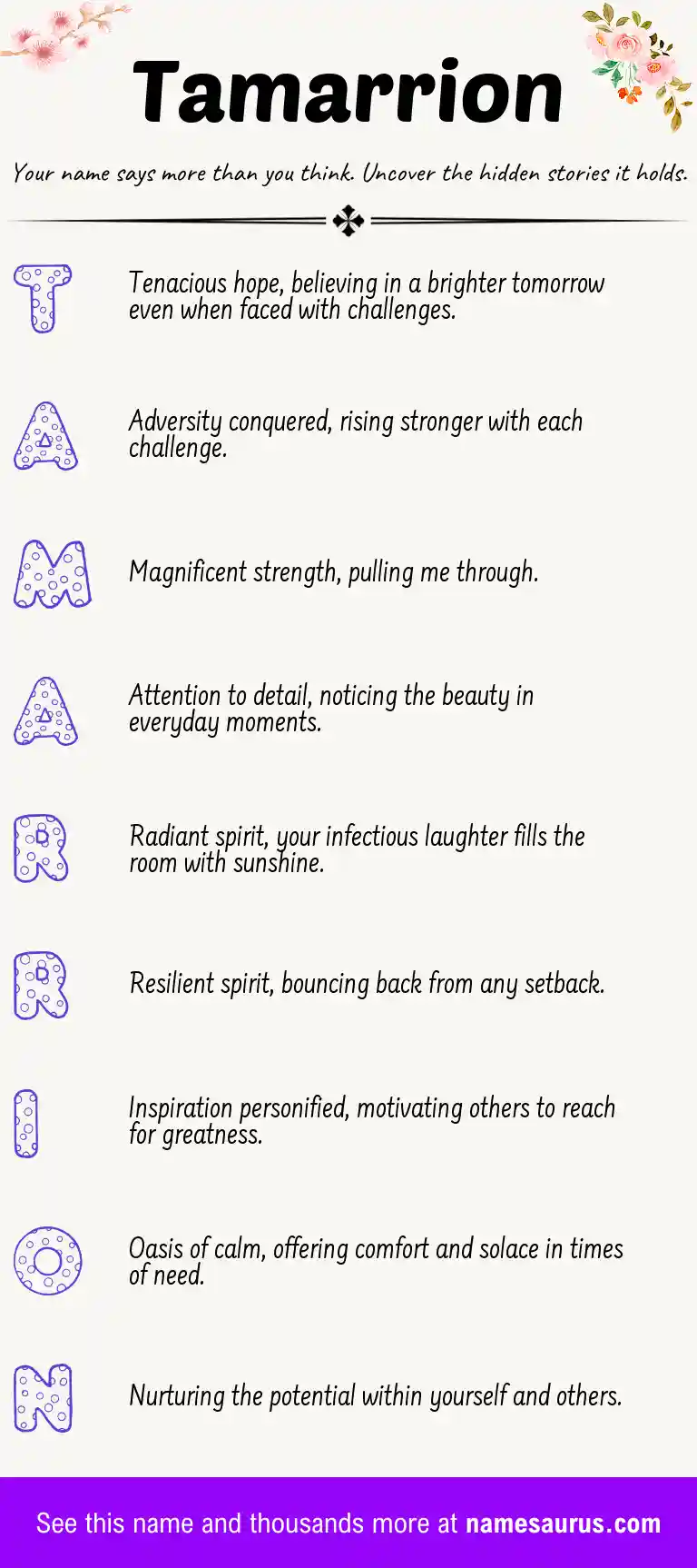 Acrostic poem about Tamarrion.
